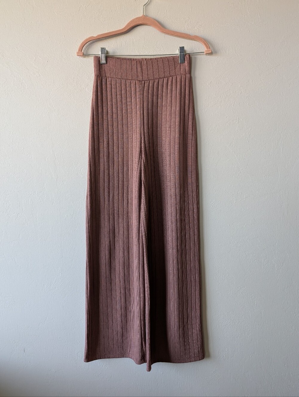 Na-Kd Ribbed High-Waist Wide-Leg Pants Dusty Rose Knit Size XXS Stretch Turkey